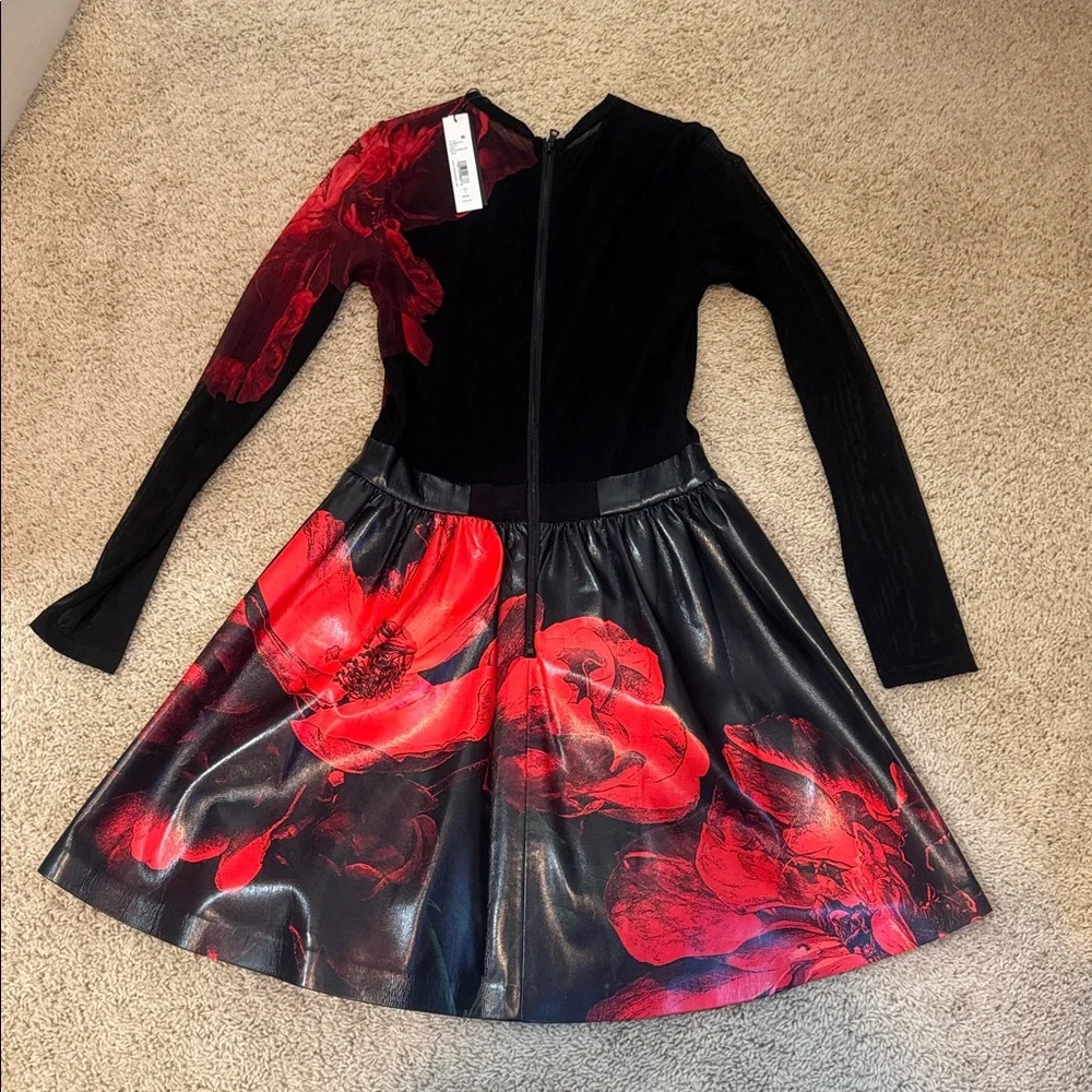 NWT Alice + Olivia Chara Vegan Leather Crewneck Mini Dress - Picture 3 of 8